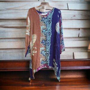 Simple People M Lagenlook Batik Art to Wear Asymmetrical Tunic Top Indonesia